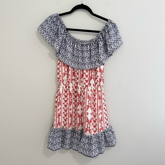 Tularosa Taylor Off Shoulder Dress in Cobalt & Rust - Picture 2 of 6